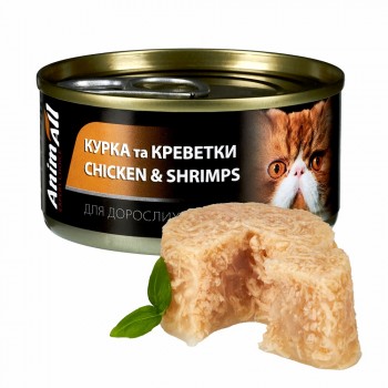 AnimAll влажный корм для кошек (курица с креветками), 85 г