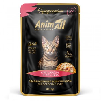 AnimAll вологий корм для котів (курка з креветками), 80г