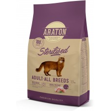 Полноценный сухой корм для стерилизованных котов ARATON STERILISED Adult All Breeds 1,5кg