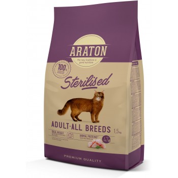 Полноценный сухой корм для стерилизованных котов ARATON STERILISED Adult All Breeds 1,5кg