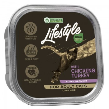 Nature's Protection Lifestyle Long Hair, canned food with chicken and turkey, for adult cats
