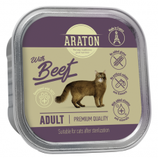 Вологий корм для дорослих стерилізованих котів з яловичиною ARATON Adult cat with beef,