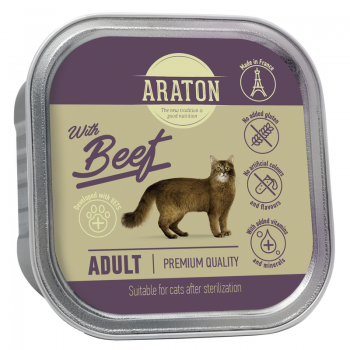 Вологий корм для дорослих стерилізованих котів з яловичиною ARATON Adult cat with beef,