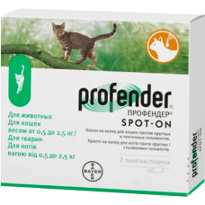 Bayer Profender Spot-On антигельмитные капли для кошек весом 0,5-2,5 кг