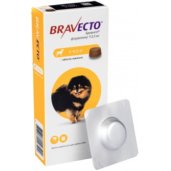 Bravecto Бравекто жувальна таблетка від бліх та кліщів для собак вагою 2 - 4,5 кг