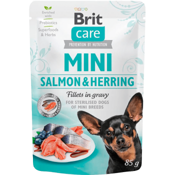 Brit Care Dog Mini Fillets In Gravy для стерилізованих собак (лосось та оселедець у соусі)