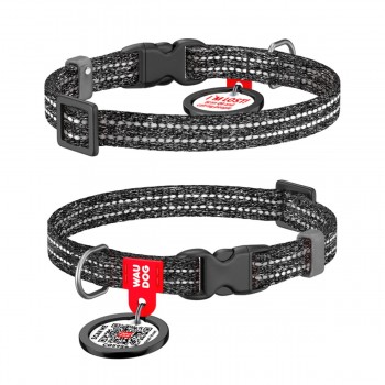 WAUDOG Re-cotton Нашийник для котів та дрібних порід собак з відновленої бавовни з QR паспортом, світловідбивний, пластиковий фастекс, сірий