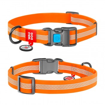 WAUDOG Waterproof Ошейник для собак водостойкий с QR-паспортом, светоотражающий, пластиковая пряжка, оранжевый