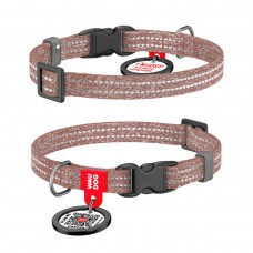 WAUDOG Re-cotton Нашийник для котів та дрібних порід собак з відновленої бавовни з QR паспортом, світловідбивний, пластиковий фастекс, коричневий