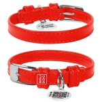 WAUDOG Glamour Ошейник для собак кожаный с QR паспортом, без украшений, красный