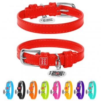 WAUDOG Glamour Ошейник для собак кожаный с QR паспортом, без украшений, красный