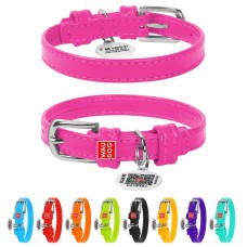 WAUDOG Glamour Ошейник для собак кожаный с QR паспортом, без украшений, розовый