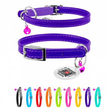 WAUDOG Re-cotton Ошейник для собак из восстановленного хлопка с QR паспортом, светоотражающий, металлическая пряжка-фастекс,фиолетовый