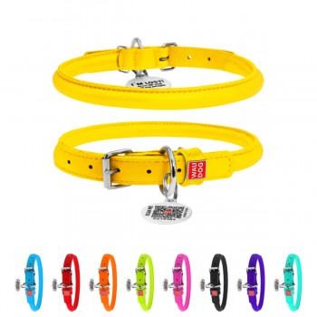 WAUDOG Glamour Ошейник для собак кожаный с QR паспортом, круглый, желтый