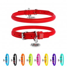 WAUDOG Glamour Ошейник для собак кожаный с QR паспортом, круглый, красный