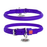 WAUDOG Glamour Ошейник для собак кожаный с QR паспортом, круглый, фиолетовый