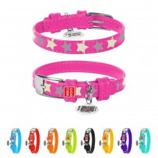 WAUDOG Glamour Ошейник для собак кожаный с QR паспортом, узор "Звёздочка", светящийся/светоотражающий, розовый