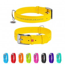 WAUDOG Glamour Ошейник для собак кожаный с QR паспортом, двойной со стразами, желтый