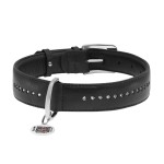 WAUDOG Glamour Ошейник для собак кожаный с QR паспортом, двойной со стразами, черный