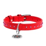 WAUDOG Glamour Ошейник для собак кожаный с QR паспортом, с клеевыми стразами, красный WAUDOG Glamour Ошейник для собак кожаный с QR паспортом, с клеевыми стразами, красный