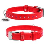 WAUDOG Glamour Ошейник для собак кожаный с QR паспортом, с клеевыми стразами, красный WAUDOG Glamour Ошейник для собак кожаный с QR паспортом, с клеевыми стразами, красный