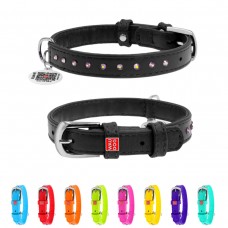 WAUDOG Glamour Нашийник для собак шкіряний з QR паспортом, з клейовими стразами, чорний