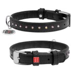 WAUDOG Glamour Ошейник для собак кожаный с QR паспортом, с клеевыми стразами, черный WAUDOG Glamour Ошейник для собак кожаный с QR паспортом, с клеевыми стразами, черный