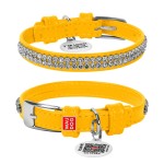 WAUDOG Glamour Ошейник для собак кожаный с QR паспортом, с украшением "Полотно стразы", желтый