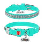 WAUDOG Glamour Нашийник для собак шкіряний з QR паспортом, з прикрасою "Полотно стрази", ментоловий