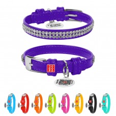 WAUDOG Glamour Нашийник для собак шкіряний з QR паспортом, з прикрасою "Полотно стрази", фіолетовий