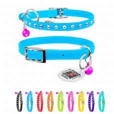 WAUDOG GLAMOUR Ошейник с резинкой, клей.стразами для кошек, голубой