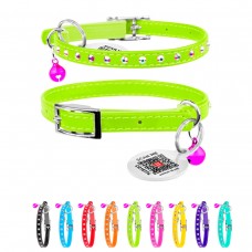 WAUDOG GLAMOUR Ошейник с резинкой, клей.стразами для кошек, салатовый