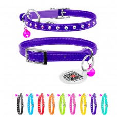 WAUDOG GLAMOUR Ошейник с резинкой, клей.стразами для кошек, фиолетовый