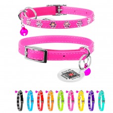 WAUDOG GLAMOUR Ошейник с резинкой, клей.стразами "Цветочек" для кошек, розовый