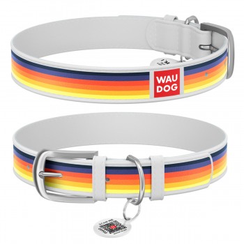 WAUDOG Design Ошейник с рисунком "Линии", премиум кожа, металлическая пряжка, белый