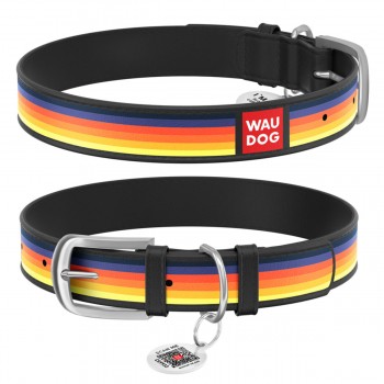 WAUDOG Design Ошейник с рисунком "Линии", премиум кожа, металлическая пряжка, черный