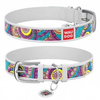WAUDOG Design Нашийник з малюнком "Казка", преміум шкіра, металева пряжка, білий WAUDOG Design Нашийник з малюнком "Казка", преміум шкіра, металева пряжка, білий