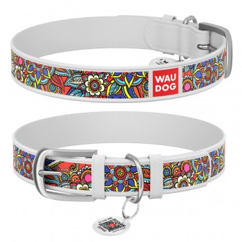 WAUDOG Design Ошейник с рисунком "Фолк", премиум кожа, металлическая пряжка, белый WAUDOG Design Ошейник с рисунком "Фолк", премиум кожа, металлическая пряжка, белый
