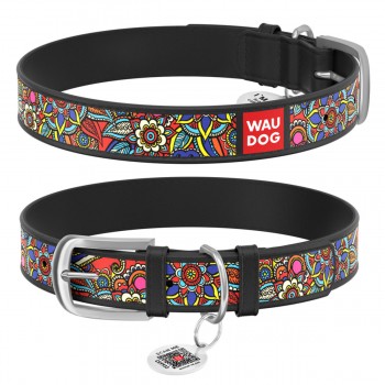 WAUDOG Design Ошейник с рисунком "Фолк", премиум кожа, металлическая пряжка, черный WAUDOG Design Ошейник с рисунком "Фолк", премиум кожа, металлическая пряжка, черный