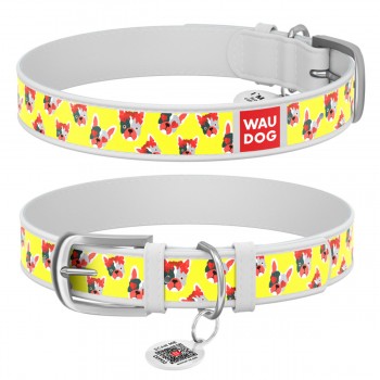 WAUDOG Design Нашийник з малюнком "Француз", преміум шкіра, металева пряжка, білий