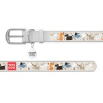 WAUDOG Design Ошейник с рисунком "Собачки на прогулке", премиум кожа, металлическая пряжка, белый