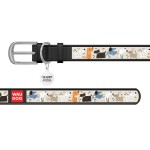 WAUDOG Design Ошейник с рисунком "Собачки на прогулке", премиум кожа, металлическая пряжка, черный