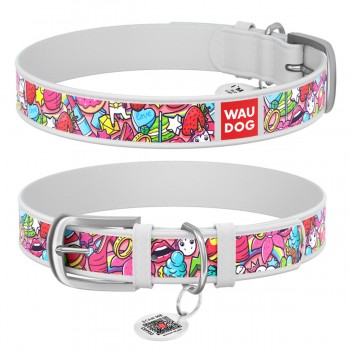 WAUDOG Design Нашийник з малюнком "Фантазія", преміум шкіра, металева пряжка, білий