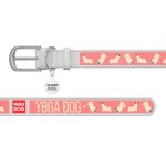 WAUDOG Design Ошейник с рисунком "Йога-пёс", премиум кожа, металлическая пряжка, белый