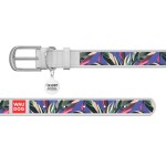 WAUDOG Design Ошейник с рисунком "Листва", премиум кожа, металлическая пряжка, белый