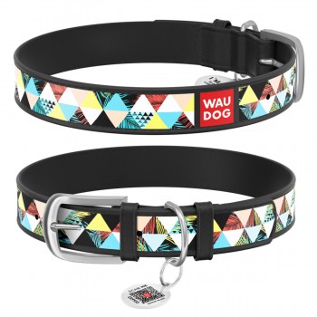 WAUDOG Design Нашийник з малюнком "Печворк", преміум шкіра, металева пряжка, чорний