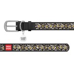 WAUDOG Design Нашийник з малюнком "Ромашки", преміум шкіра, металева пряжка, чорний