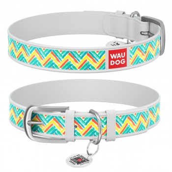 WAUDOG Design Нашийник з малюнком "Зигзаг", преміум шкіра, металева пряжка, білий WAUDOG Design Нашийник з малюнком "Зигзаг", преміум шкіра, металева пряжка, білий