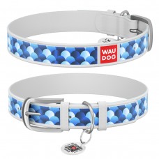 WAUDOG Design Ошейник с рисунком "Чешуя", премиум кожа, металлическая пряжка, белый
