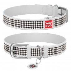 WAUDOG Design Ошейник с рисунком "Шанель", премиум кожа, металлическая пряжка, белый